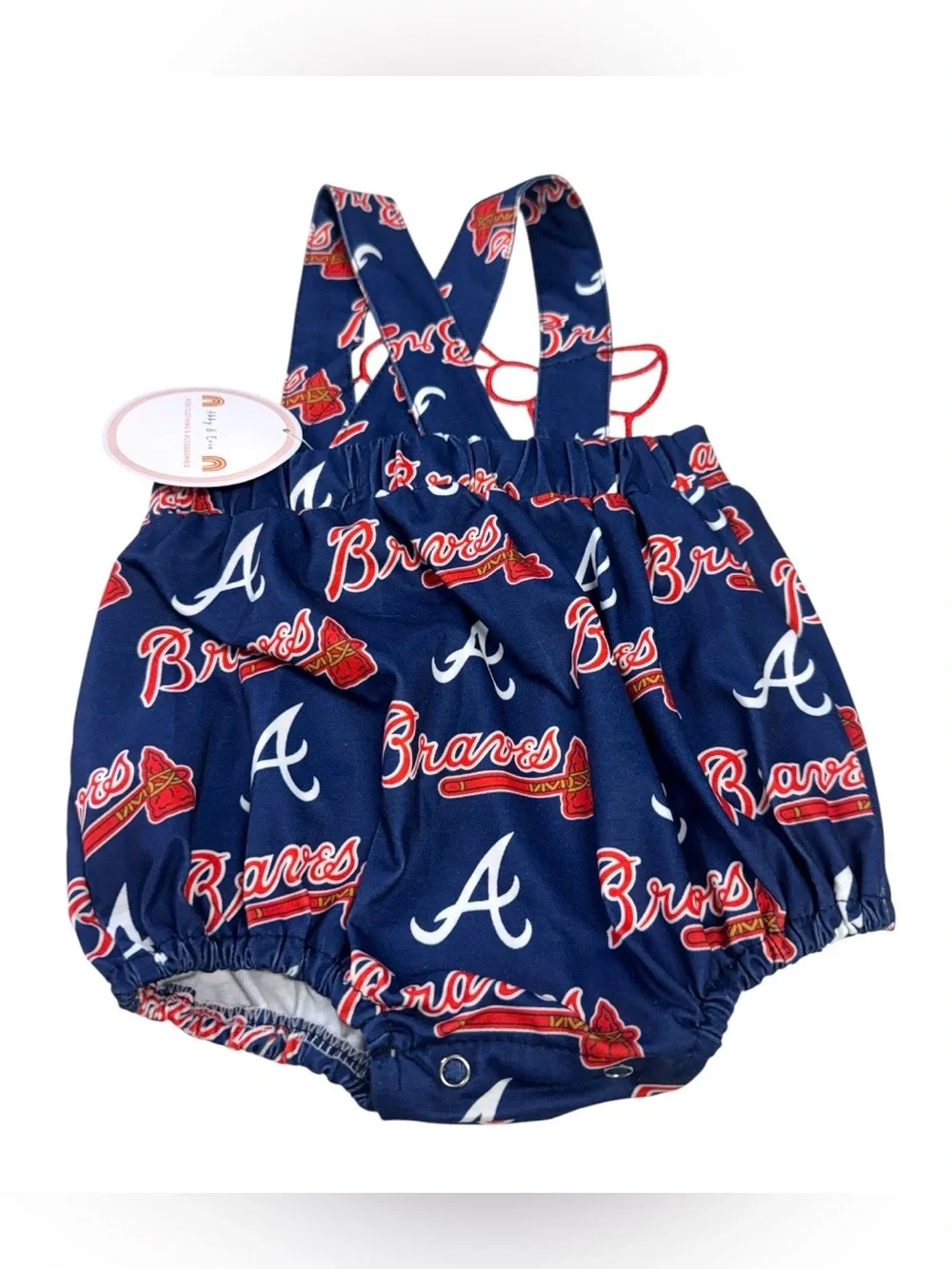 Atlanta Braves Abby & Evie Bubble Romper 12mo and Toddler Braves Red Cap NWT